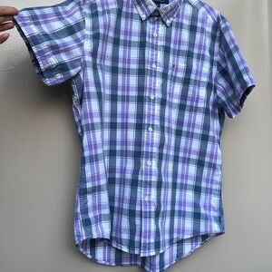 Tommy Hilfiger Men’s Purple & Gray Plaid Short Sleeve Shirt – Large